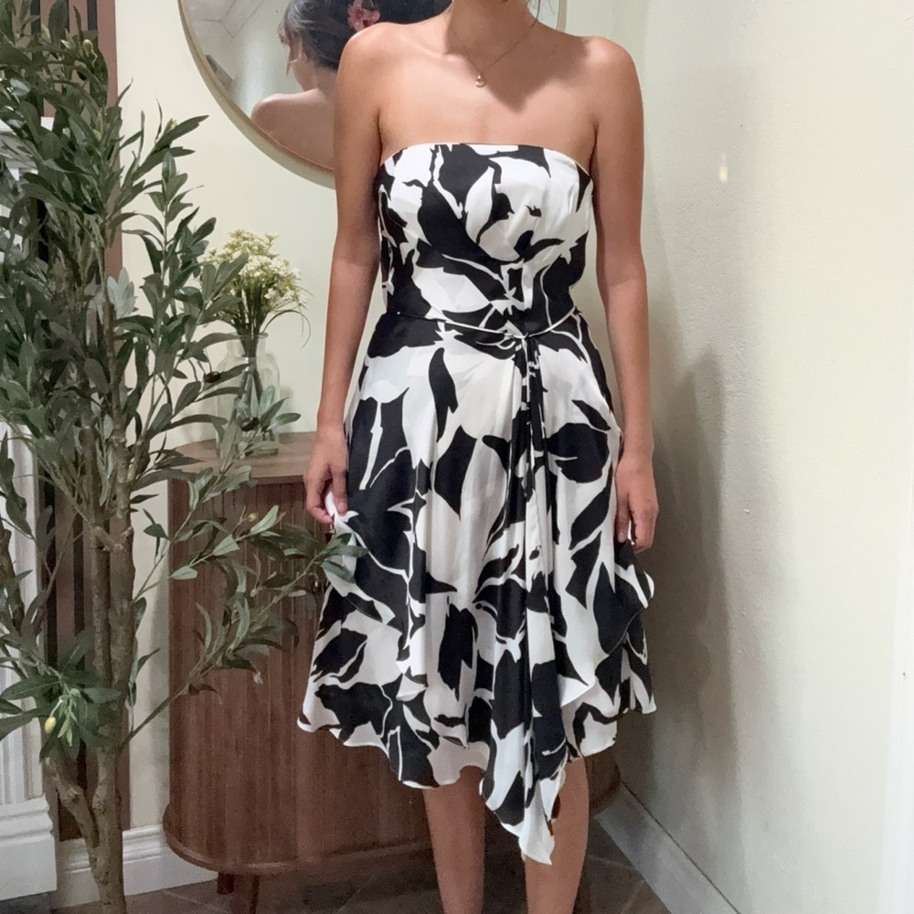 Elegant y2k Black and White floral Strapless Dress